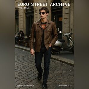 Euro Trash Real Leather Blazer Jacket Vintage 2000s Brown Distressed Moto Style